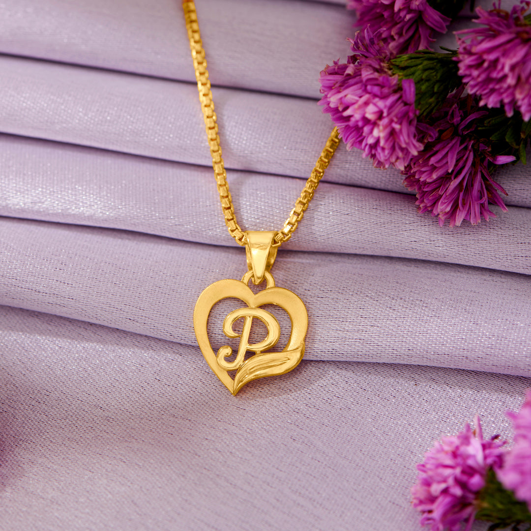 P Name P Gold Necklace JETWAL P Name Pendant Heart Shape Design