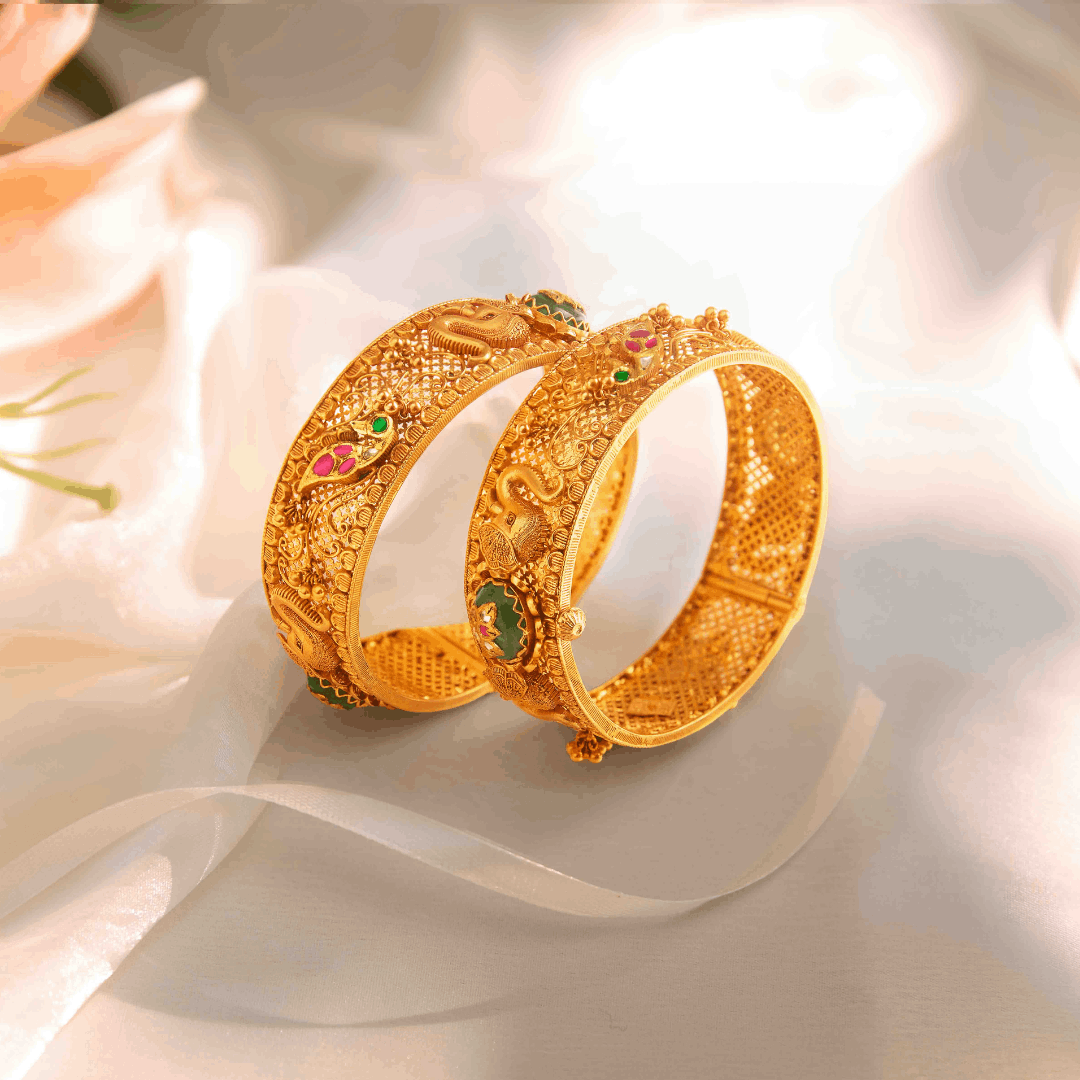 Anuragini Gold Antique Bangles