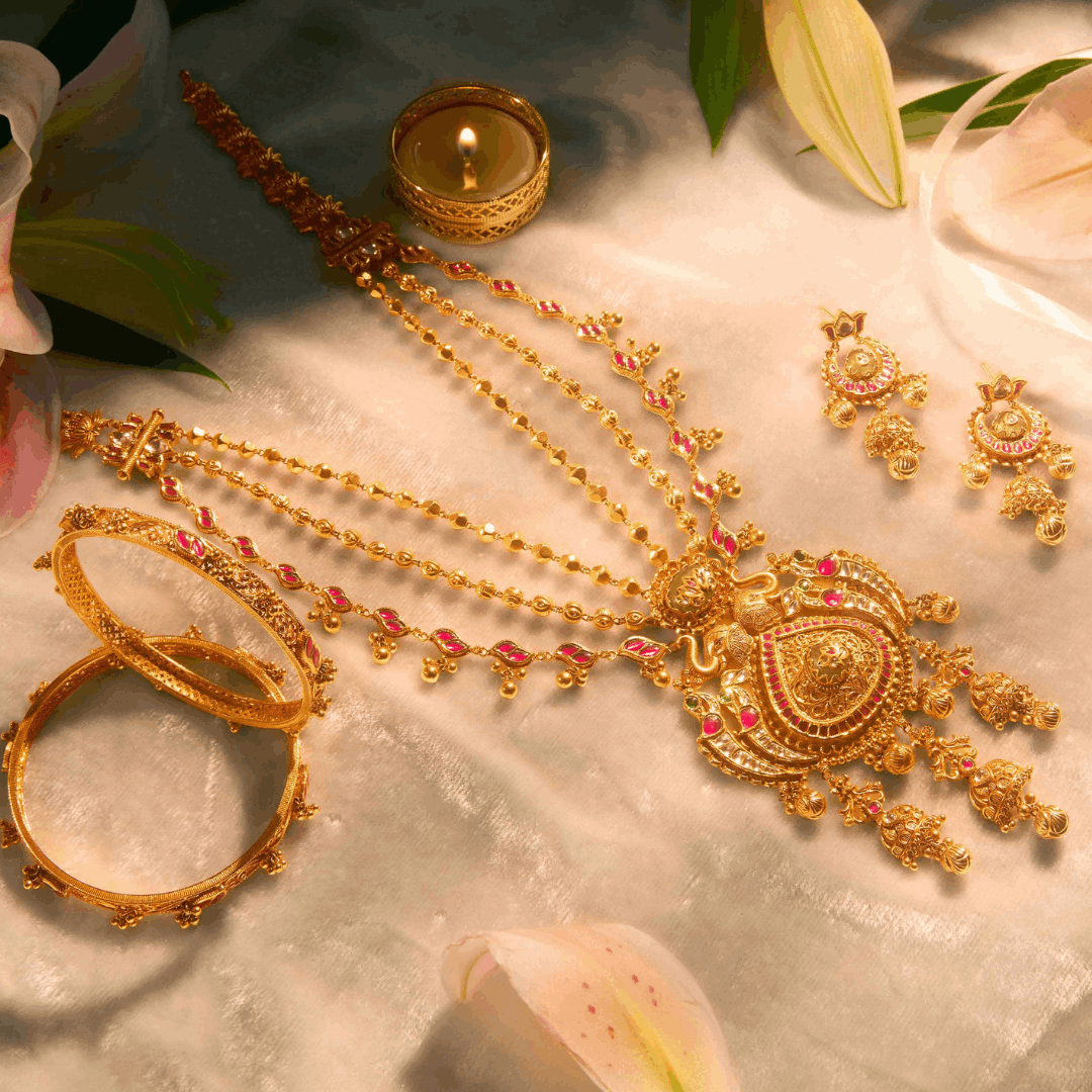 Rajnidhi Gold Antique Necklace Set Long