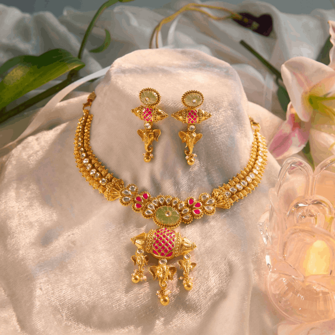 PunyaRaga Gold Antique Necklace Set