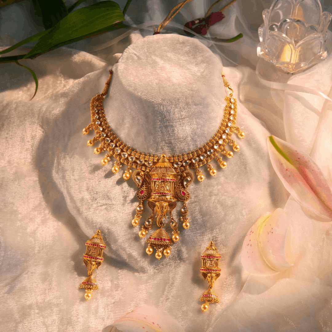 Mangalmala Gold Antique Necklace Set