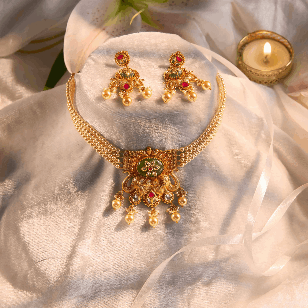 Hemangi Gold Antique Choker Set