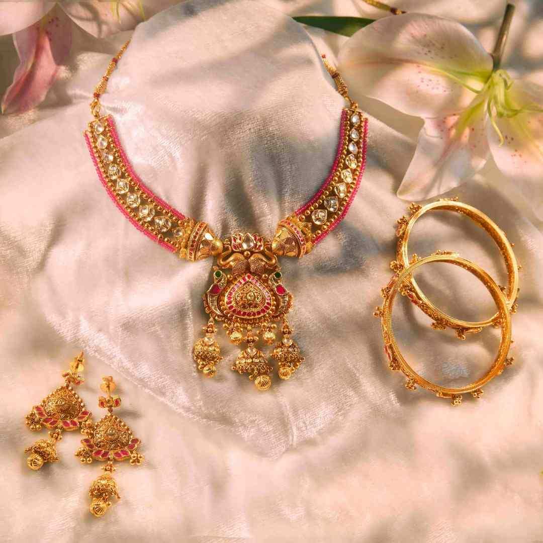 Rajatamala Gold Antique Necklace Set
