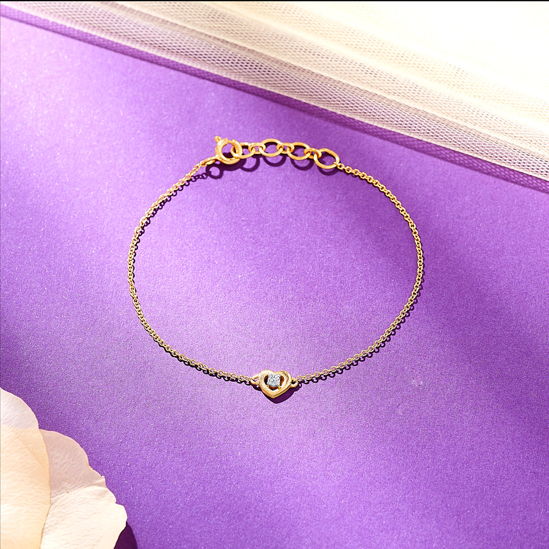 Heartly Yellow Gold & Diamond Flexible Ladies Bracelet