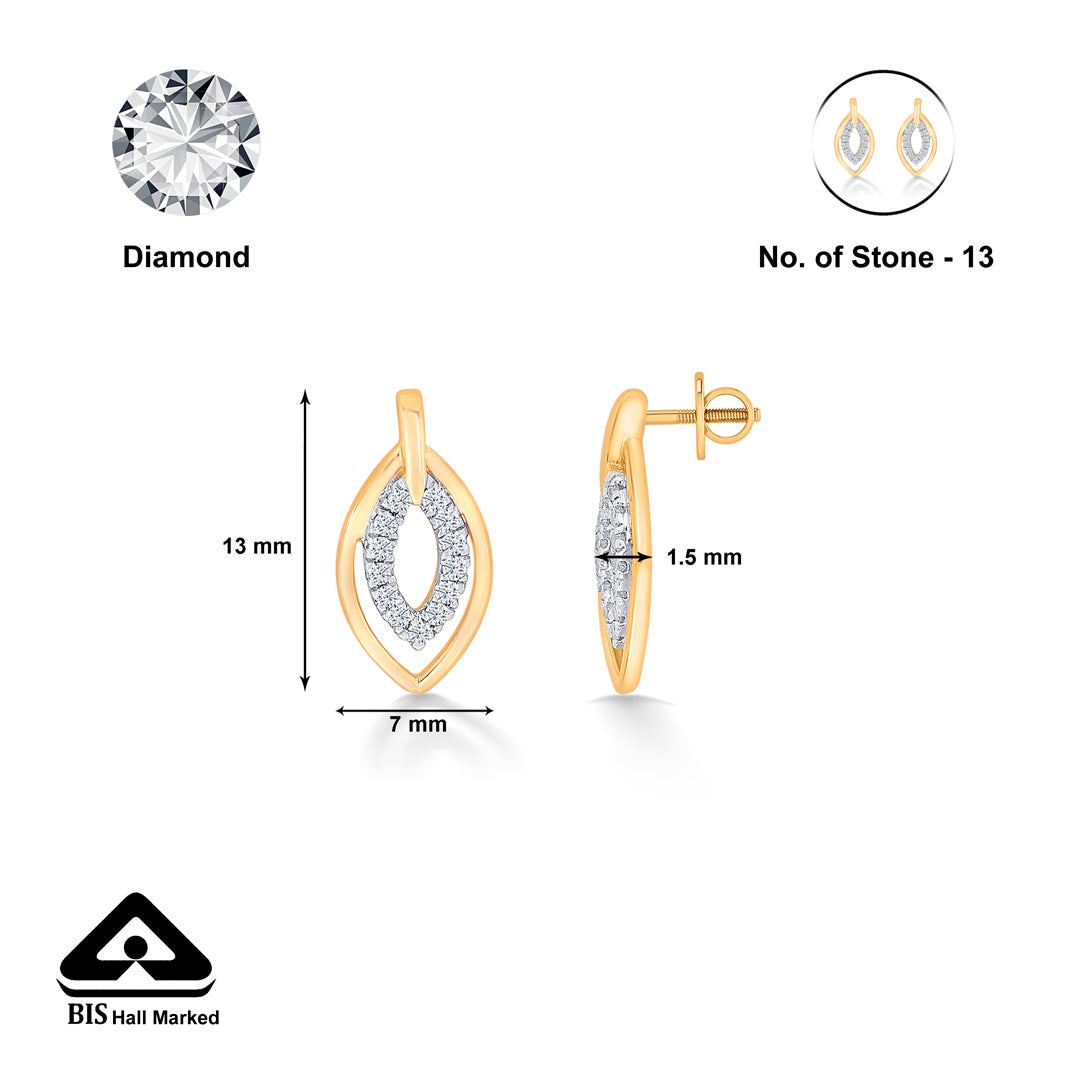 lustrous yellow gold & diamond stud earring for women