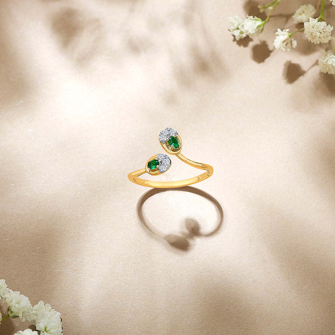 Dewdrop Duo Yellow Gold & Diamond Ring for Women