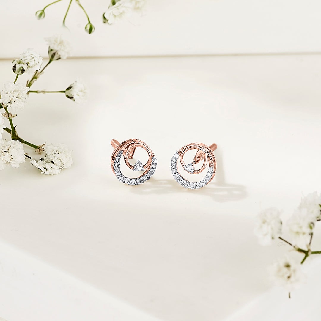 Solar Loop Rose Gold Stud Diamond Earring For Women