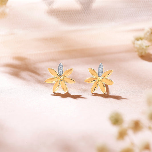 Daisy Yellow Gold & Diamond Stud Earring For Women
