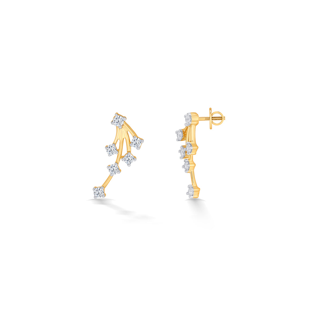 gripper yellow gold & diamond stud earring for women