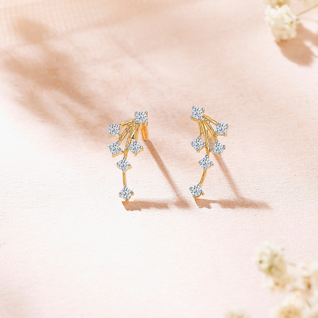 Gripper Yellow Gold & Diamond Stud Earring For Women