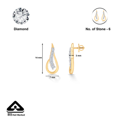 Sleek Yellow Gold & Diamond Stud Earring For Women