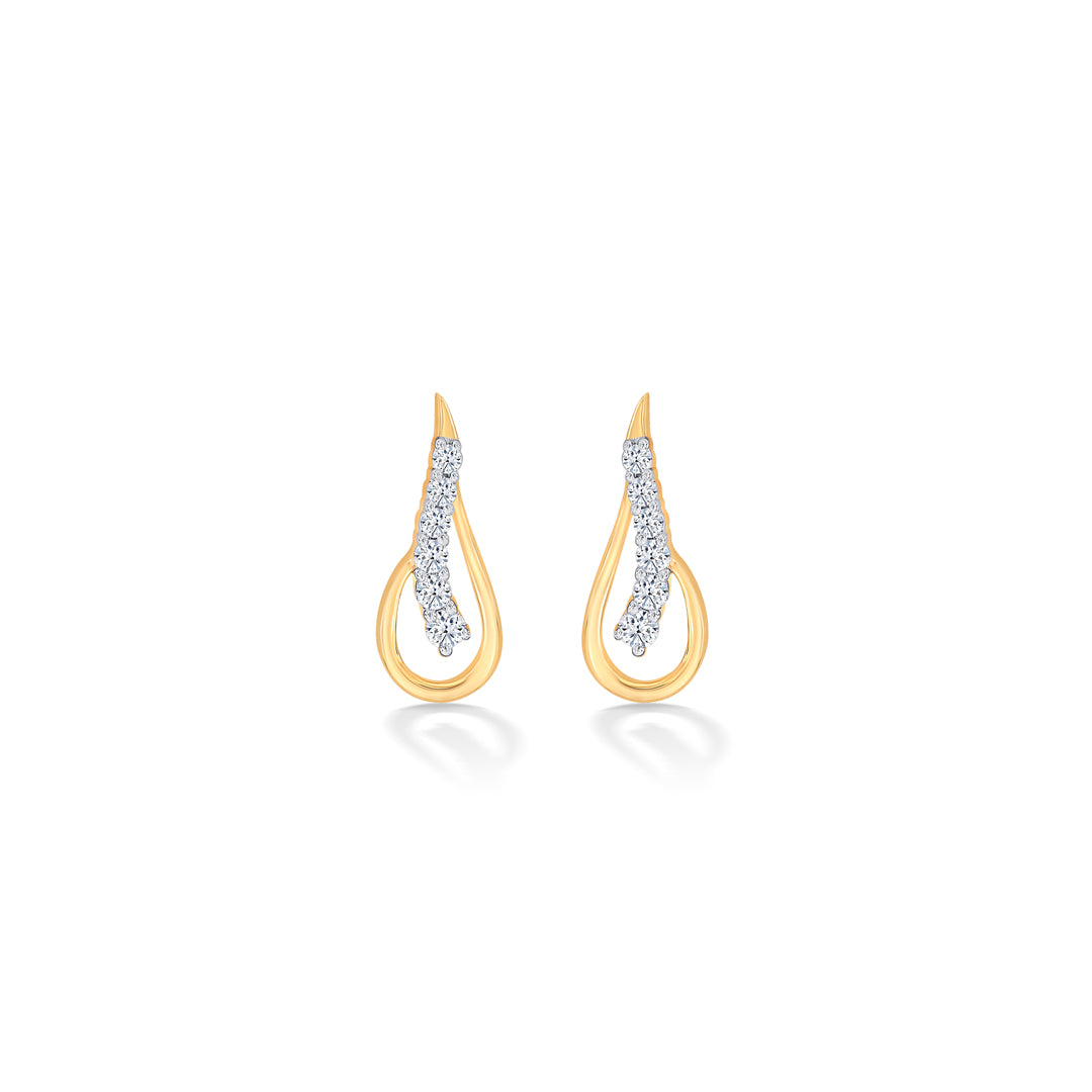 Sleek Yellow Gold & Diamond Stud Earring For Women