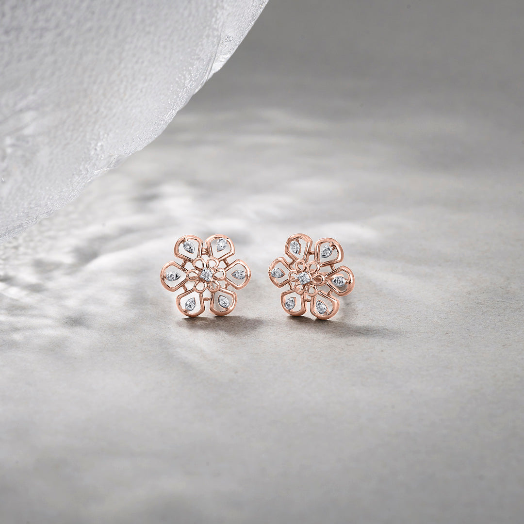 Floral Glint Diamond Stud Earrings