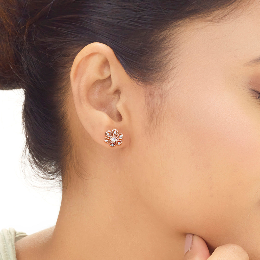 Floral Glint Diamond Stud Earrings
