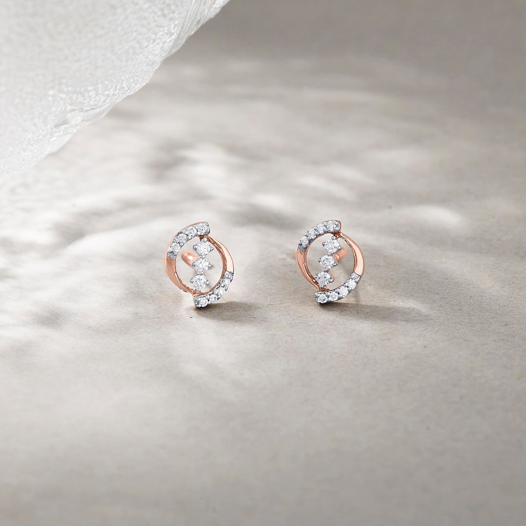 glowing swipes diamond earring studs