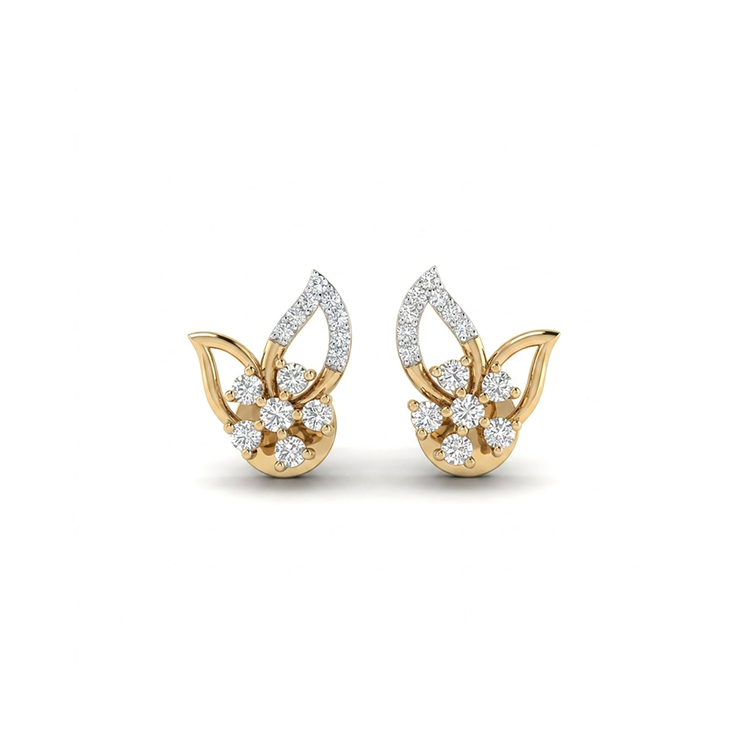 Blooming Petals Studs Yellow Gold & Diamond Earrings