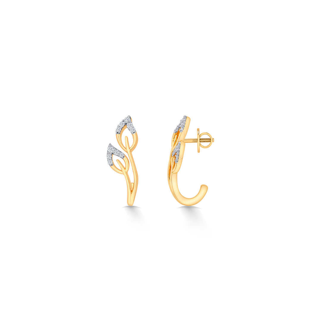 foliage yellow gold & diamond hoops & huggies earring
