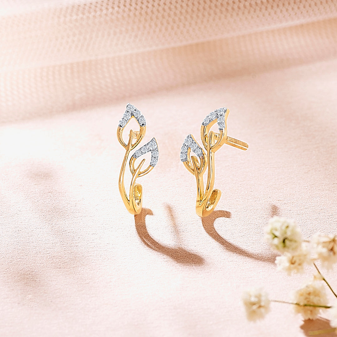 foliage yellow gold & diamond hoops & huggies earring