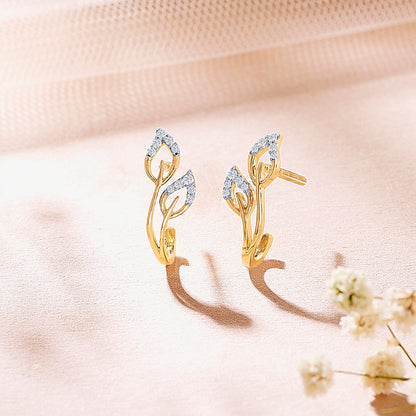 Foliage Yellow Gold & Diamond Hoops & Huggies Earring