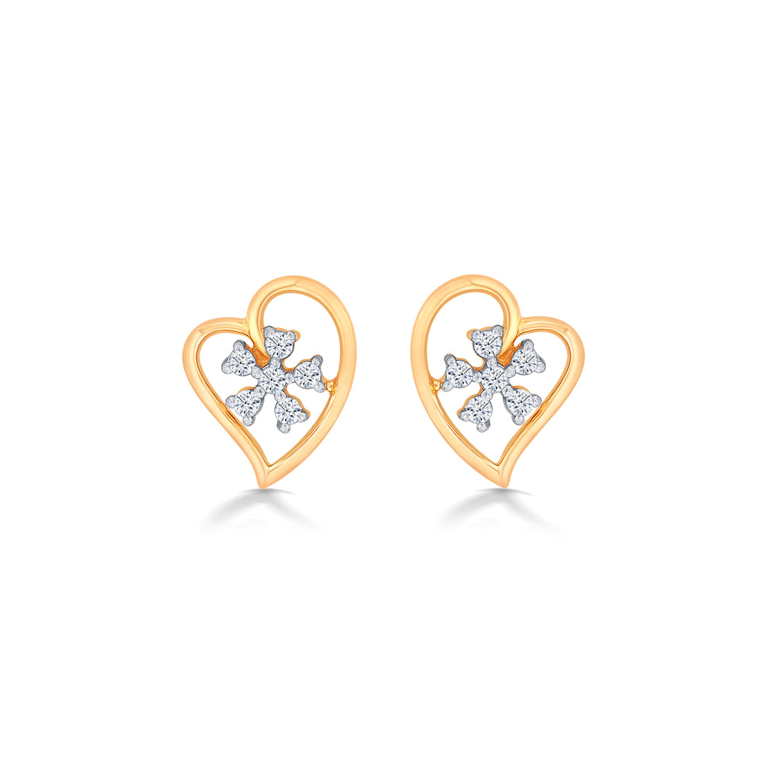 Heart Yellow Gold & Diamond Stud Earring For Women