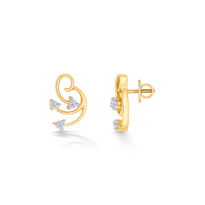 Timeless Yellow Gold & Diamond Stud Earring For Women