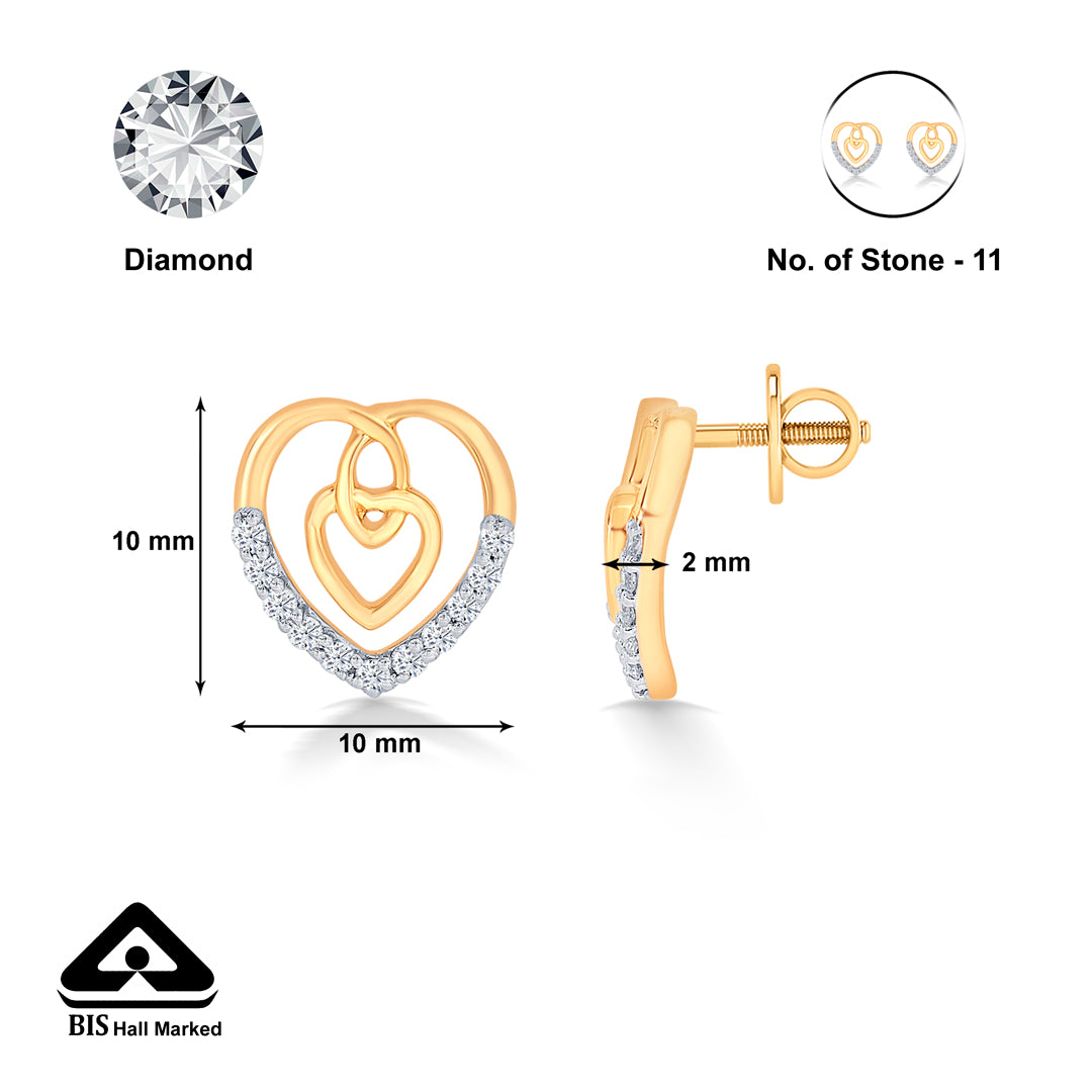 cupid's yellow gold & diamond stud earring for women