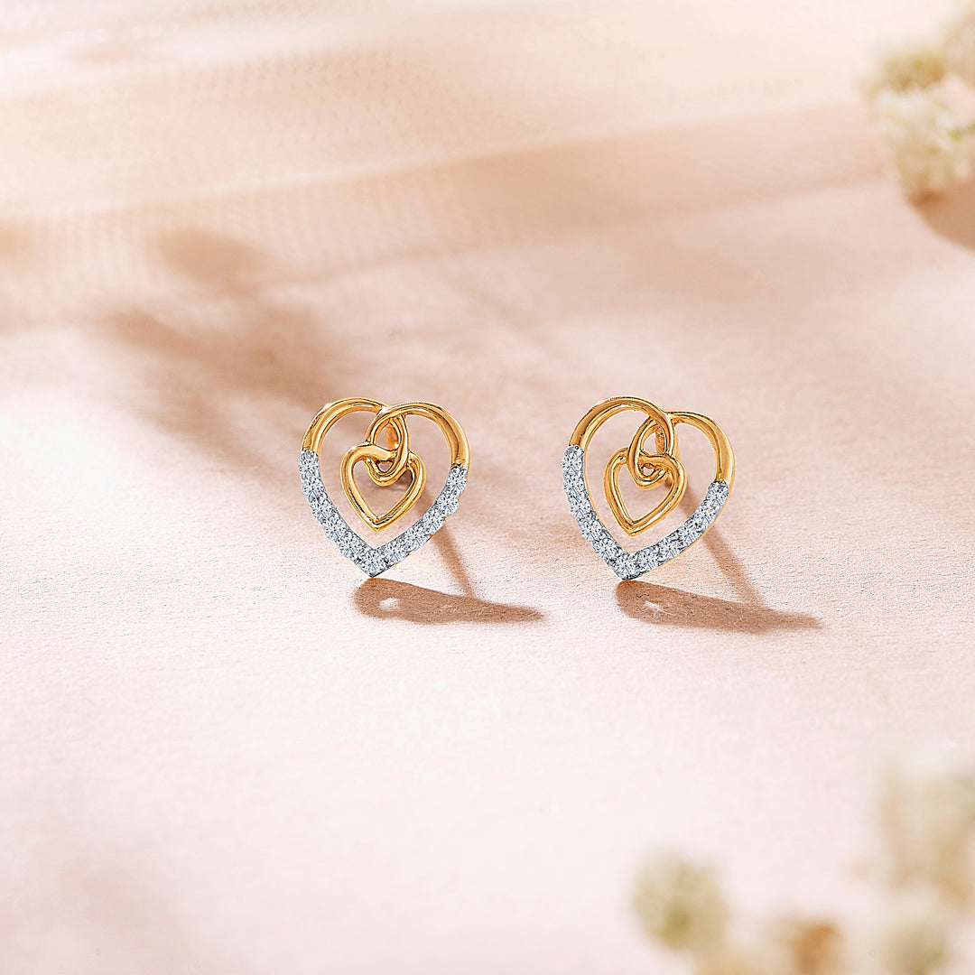 cupid's yellow gold & diamond stud earring for women