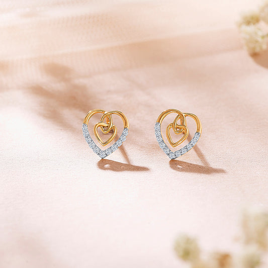 Cupid's Yellow Gold & Diamond Stud Earring For Women