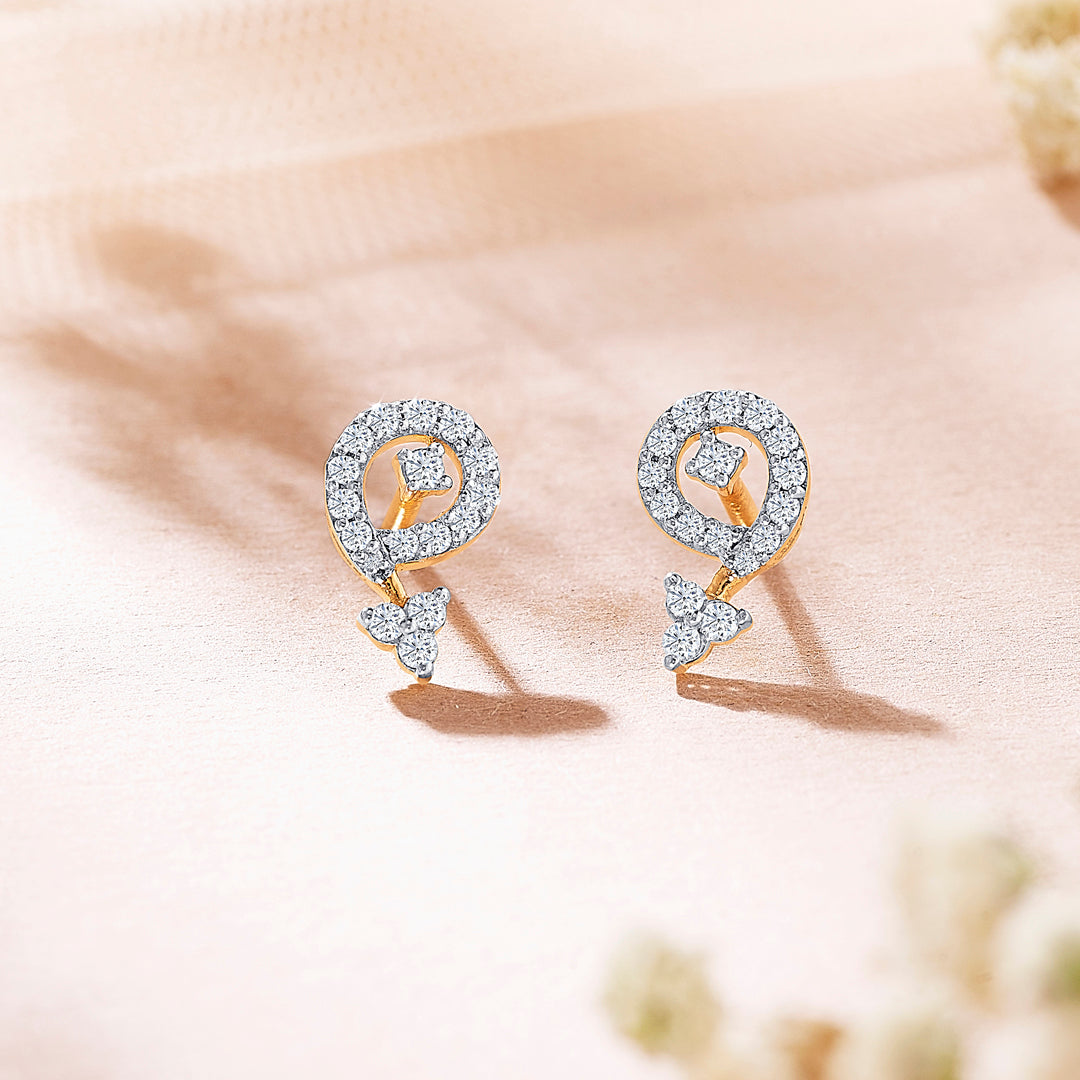 Mireon Crest Gold & Diamond Stud Earring