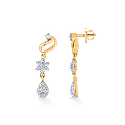 agnolia Whisper Yellow Gold Dangler Diamond Earring For Woman