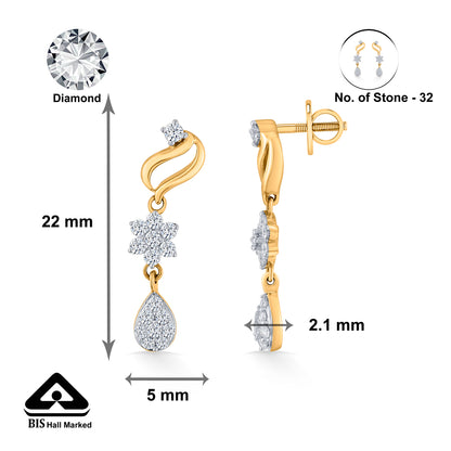 agnolia Whisper Yellow Gold Dangler Diamond Earring For Woman