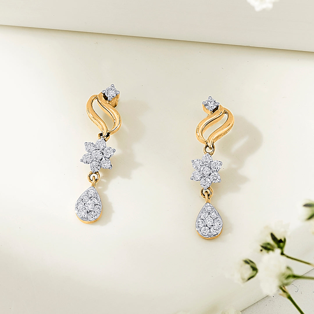 Magnolia Whisper Yellow Gold Dangler Diamond Earring For Women