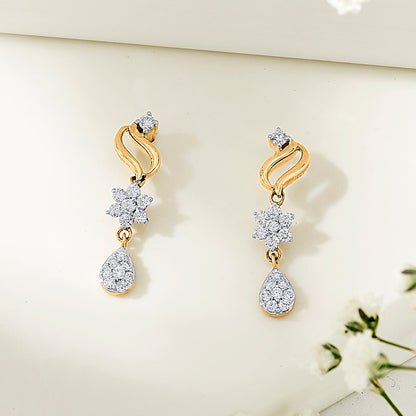 agnolia Whisper Yellow Gold Dangler Diamond Earring For Woman