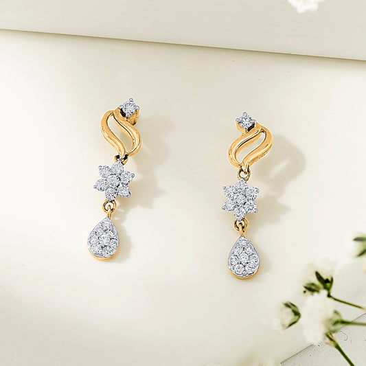 agnolia Whisper Yellow Gold Dangler Diamond Earring For Woman