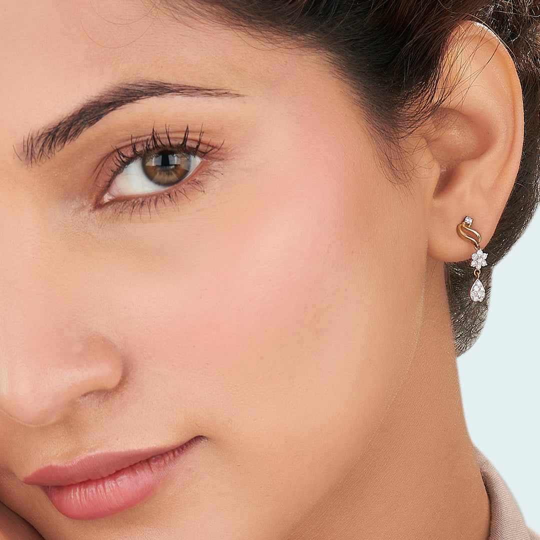 Magnolia Whisper Yellow Gold Dangler Diamond Earring For Women