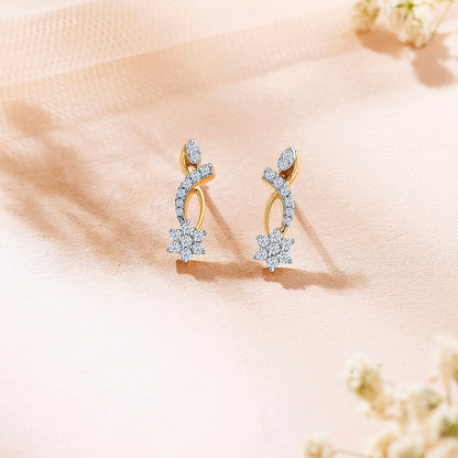 Vortex Yellow Gold & Diamond Stud Earring For Women