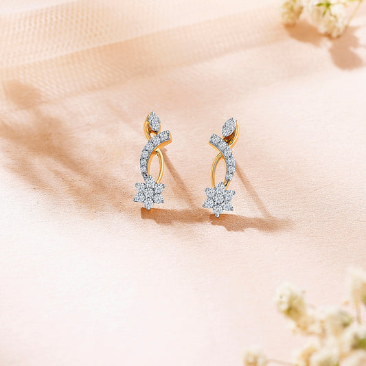Vortex Yellow Gold & Diamond Stud Earring For Women