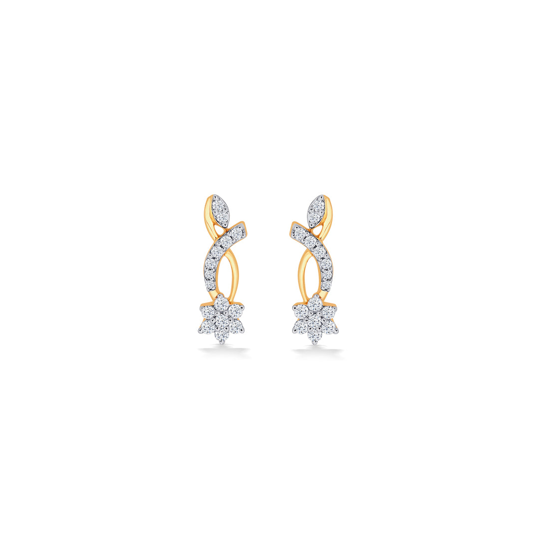 Vortex Yellow Gold & Diamond Stud Earring For Women