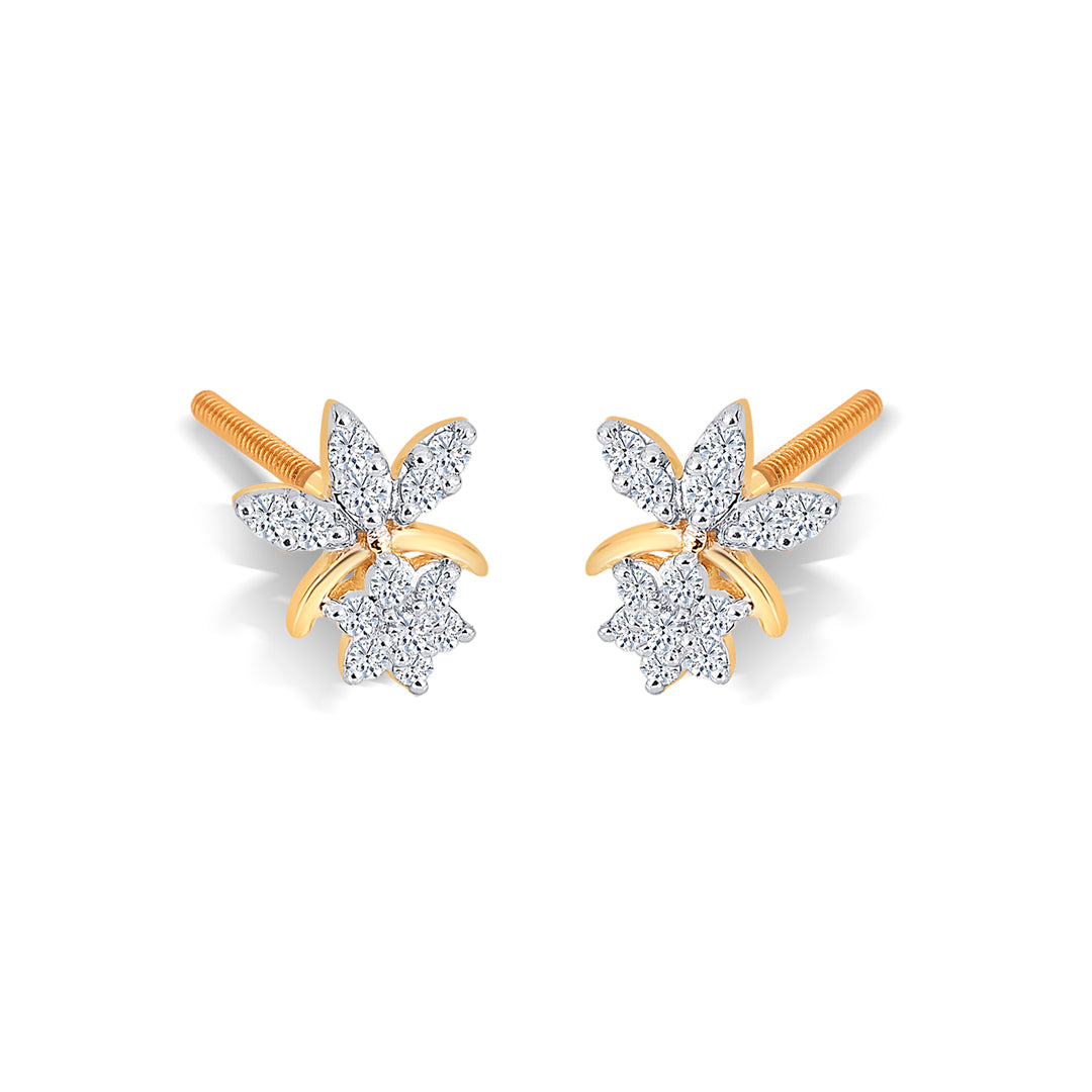vineyard yellow gold & diamond stud earring for women