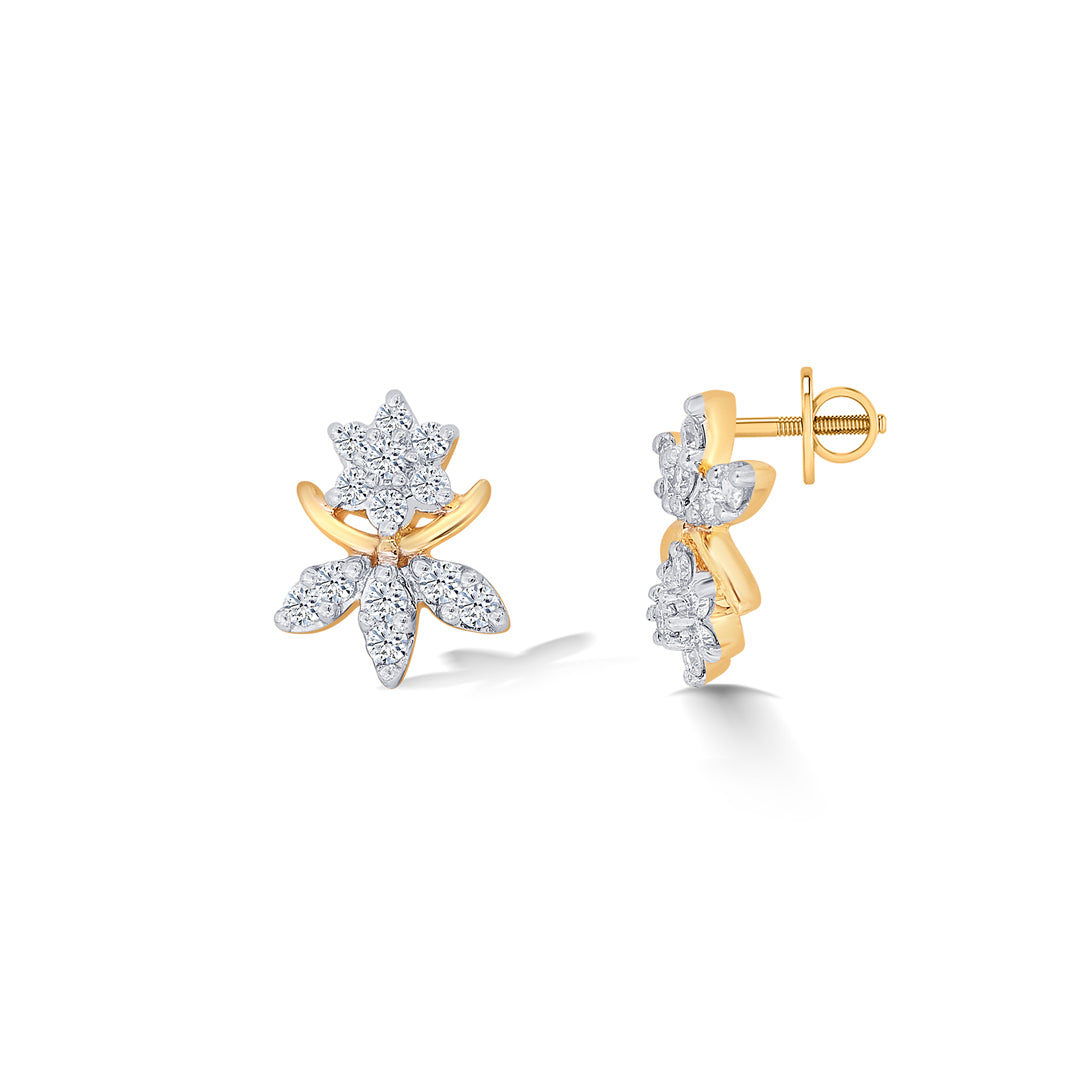 vineyard yellow gold & diamond stud earring for women