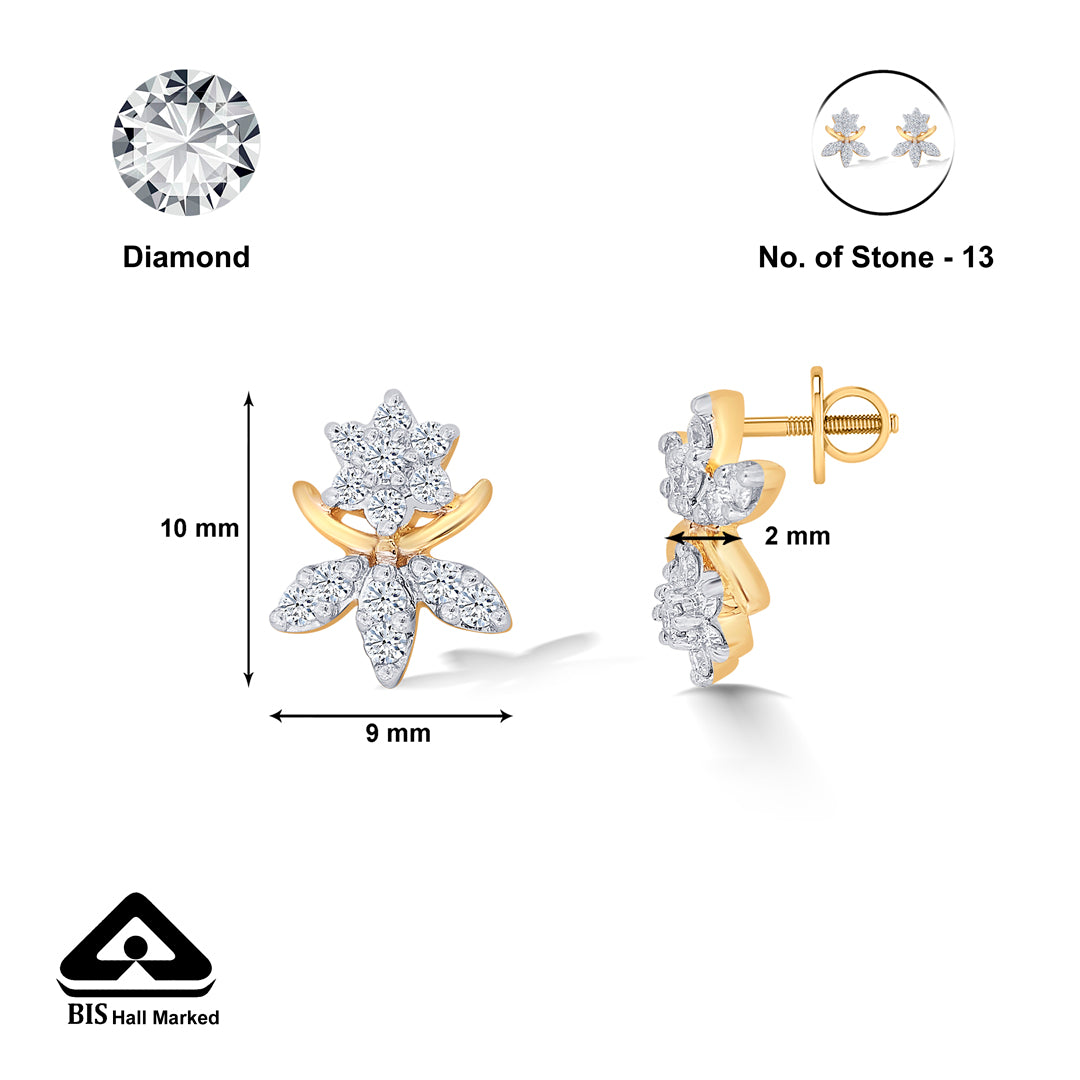 vineyard yellow gold & diamond stud earring for women