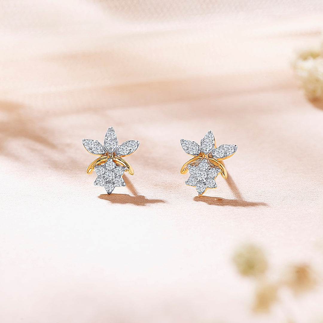 vineyard yellow gold & diamond stud earring for women