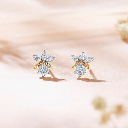Vineyard Yellow Gold & Diamond Stud Earring For Women