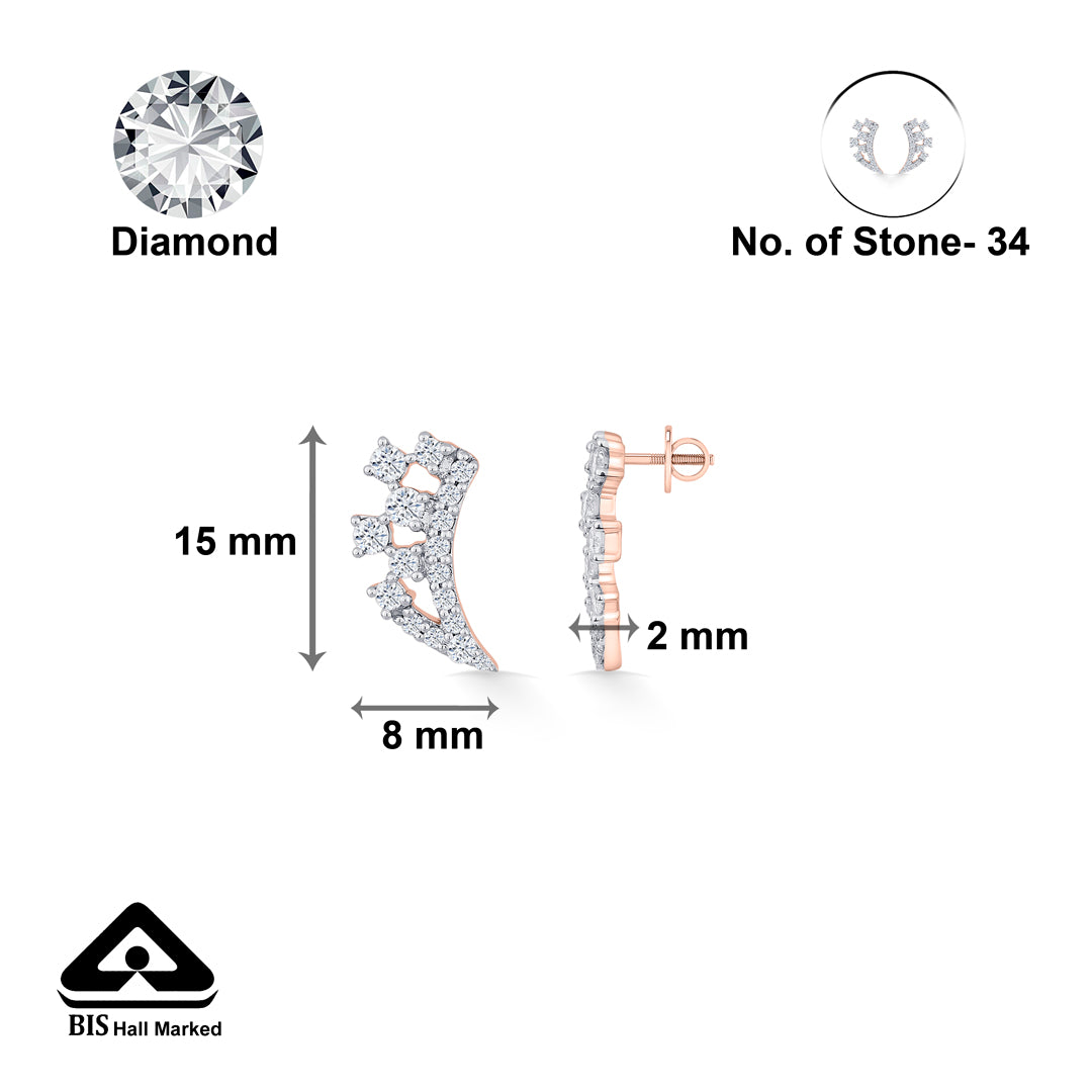crystal cascade gold & diamond stud earring for woman