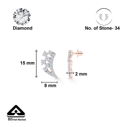 Crystal Cascade Gold & Diamond Stud Earring For Woman