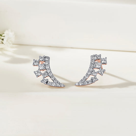 Crystal Cascade Gold & Diamond Stud Earring For Women