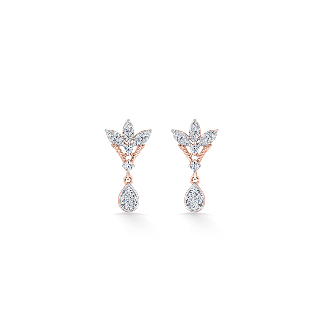 angelic petal rose gold dangler diamond earring for women