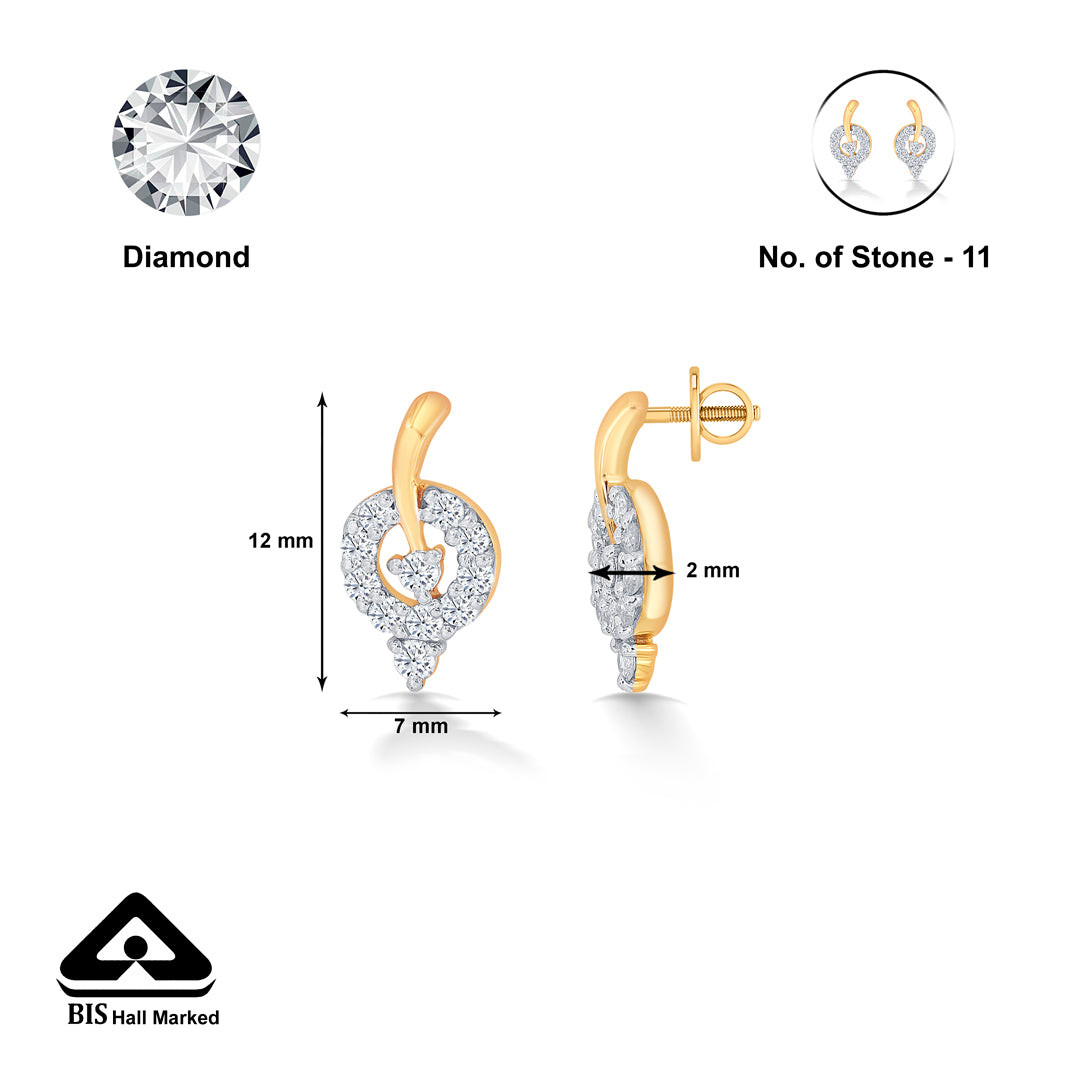 forest yellow gold & diamond stud earring for women