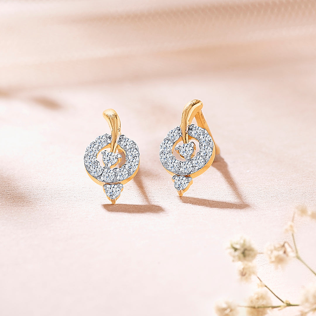 Forest Yellow Gold & Diamond Stud Earring For Women