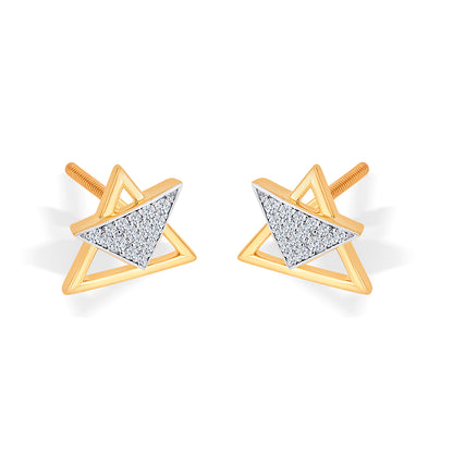 Triangular Yellow Gold & Diamond Stud Earring For Women